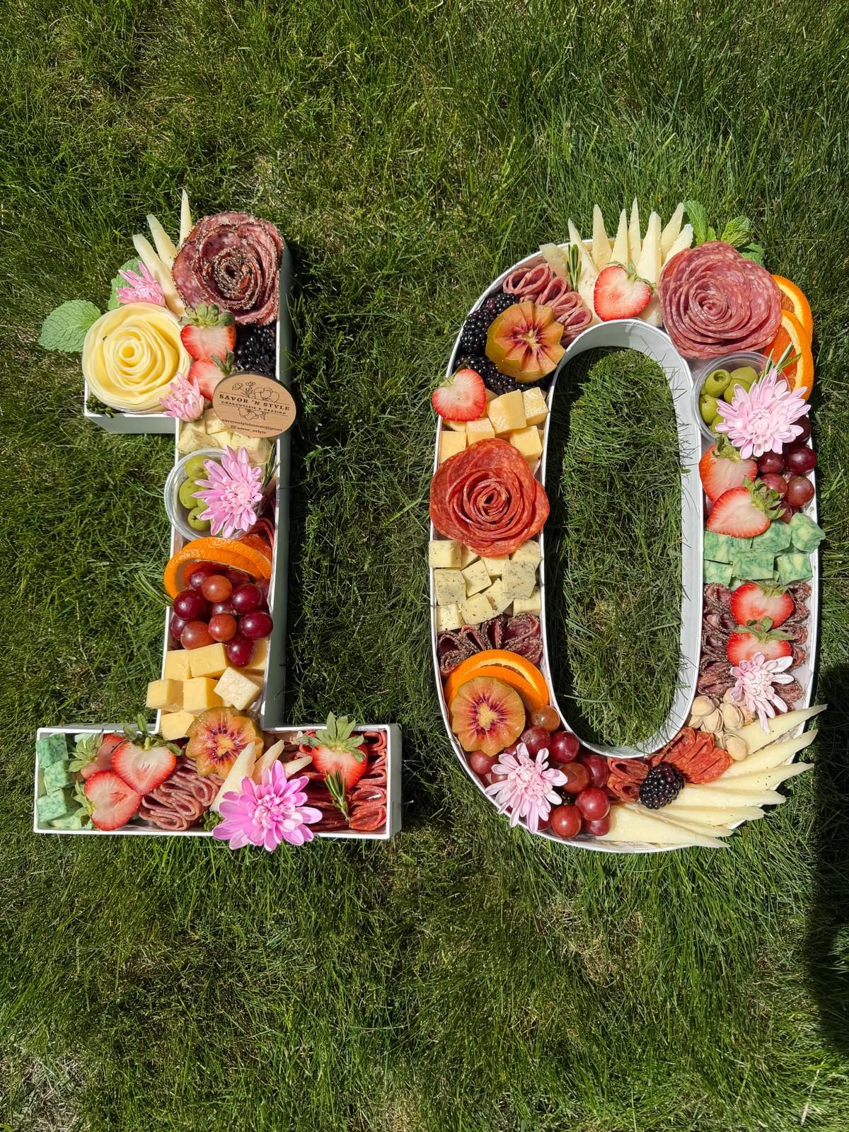 Number board spelling 10, made with charcuterie